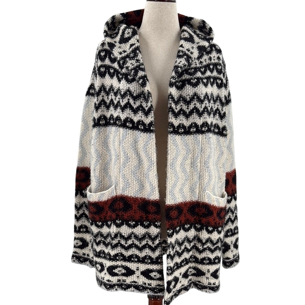 Abercrombie Fitch Women's‎ Hooded Cardigan Sweater Geometric Beige Black M